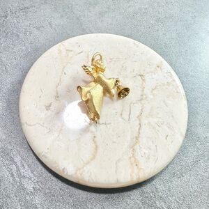 Vintage Signed RR USA Brush Gold With A Shinny Bell Angel Brooch Pin